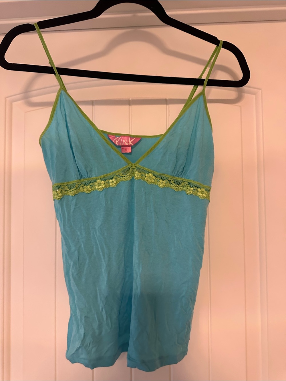 PINK Victoria's Secret Turquoise Camisole with Lime Trim